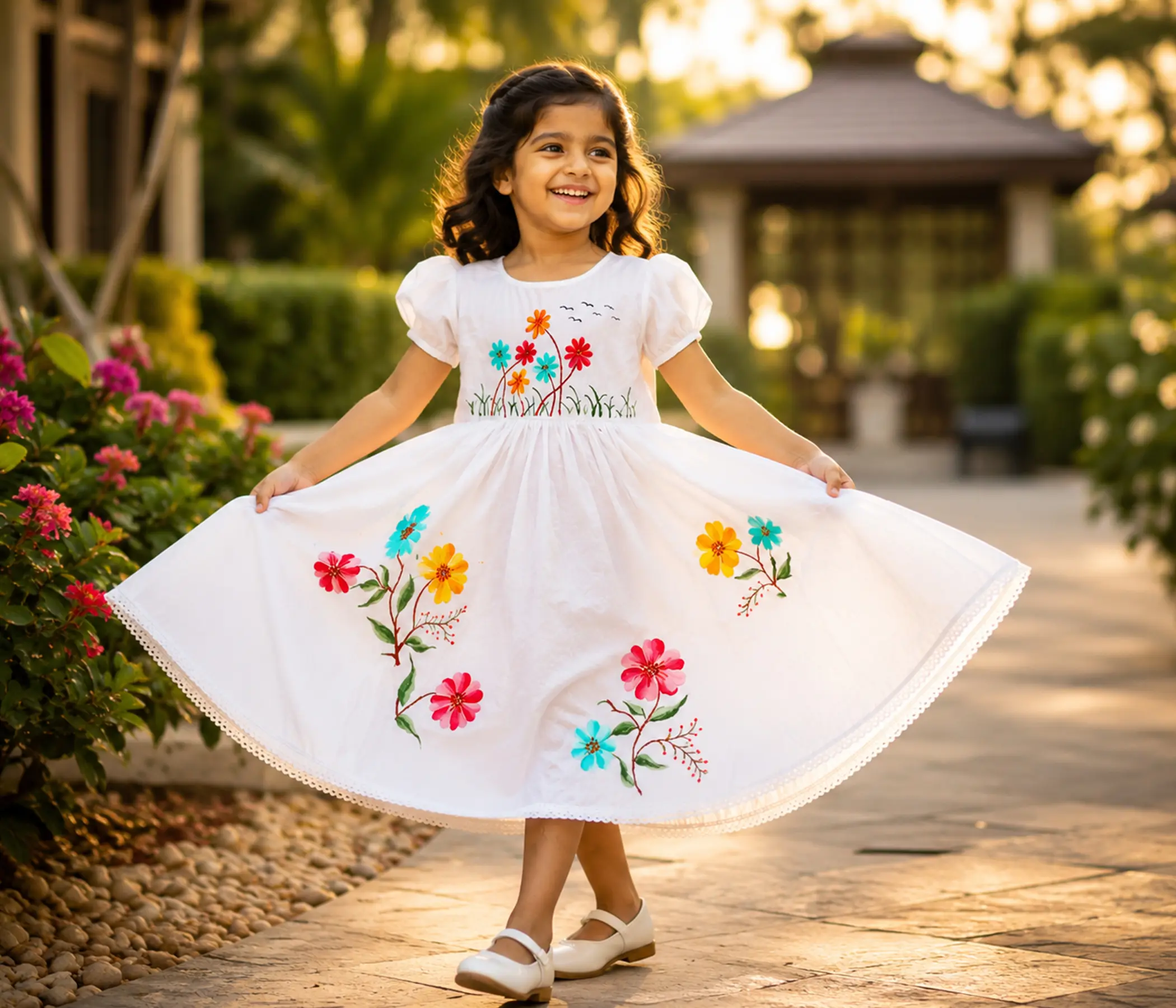 Pure White Hand-Painted Frock for Premium Kids Clothing